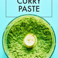 Food processor container of green curry paste