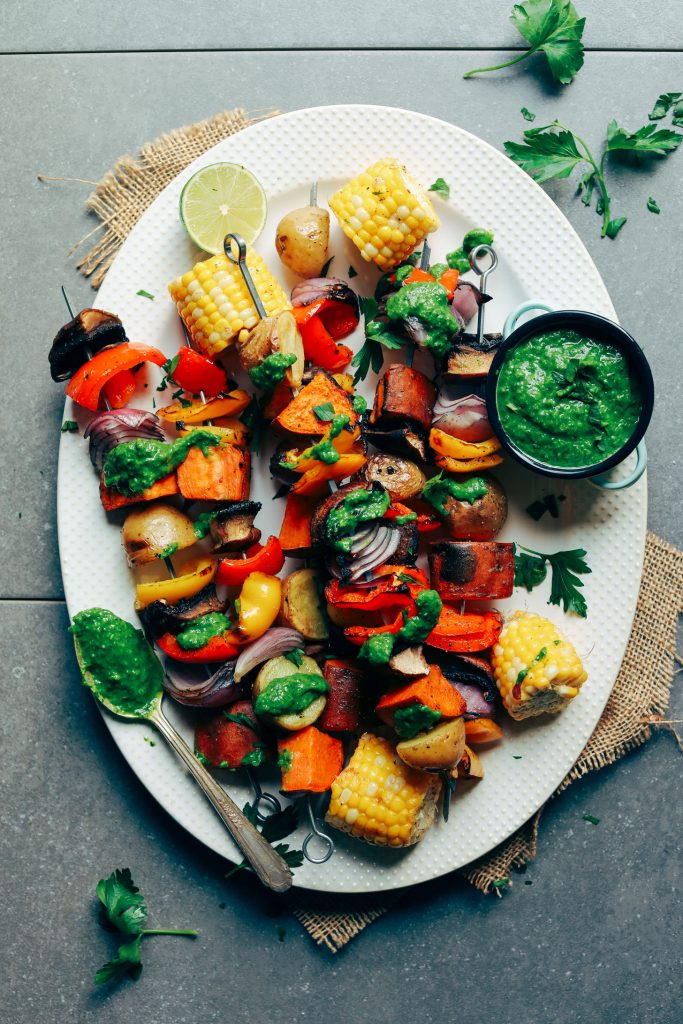 Grilled Veggie Skewers with Magic Green Sauce | Minimalist Baker