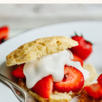 Plate of vegan and gluten-free strawberry shortcake