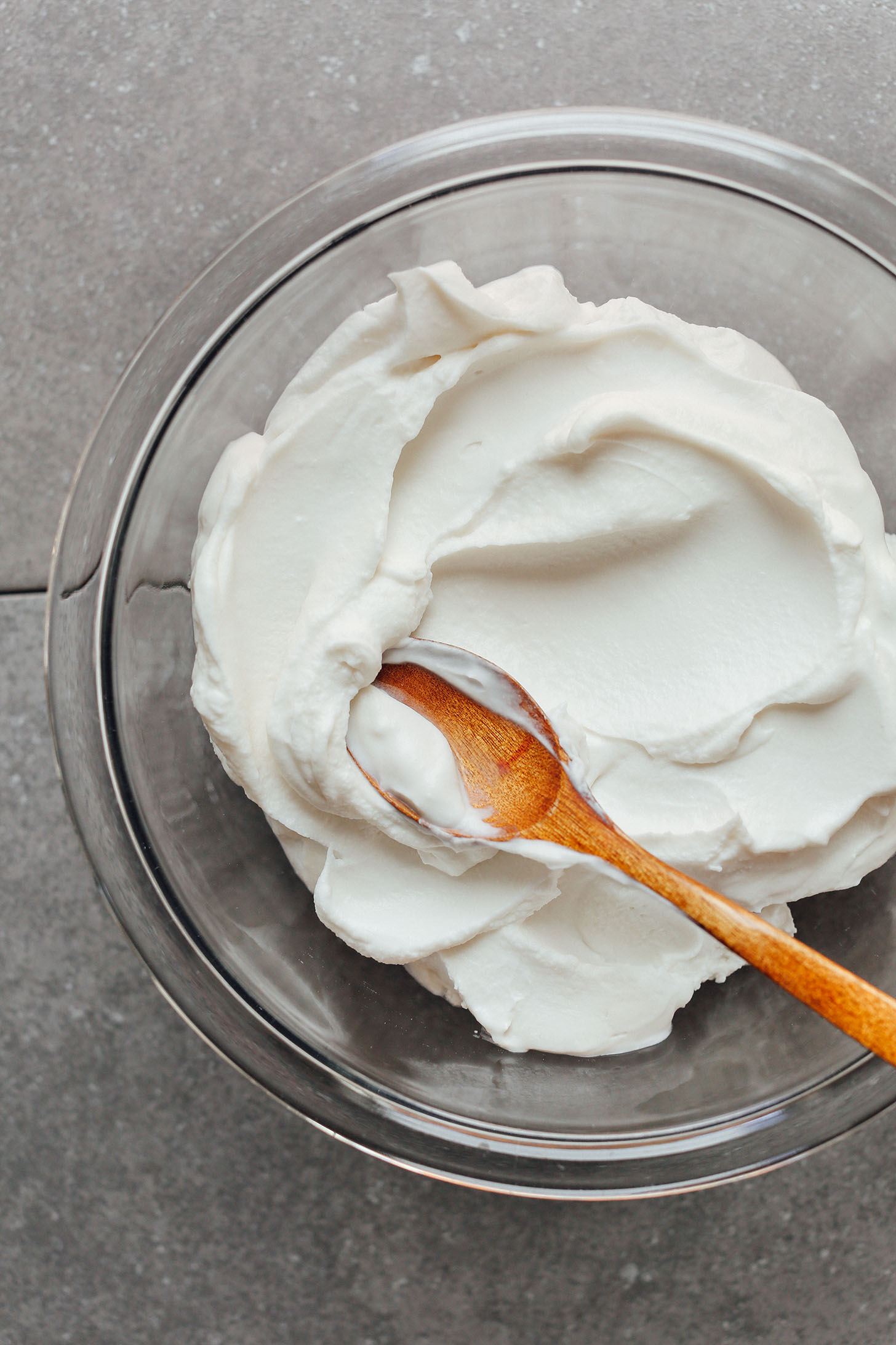 Mixing bowl with our thick and creamy homemade Coconut Yogurt