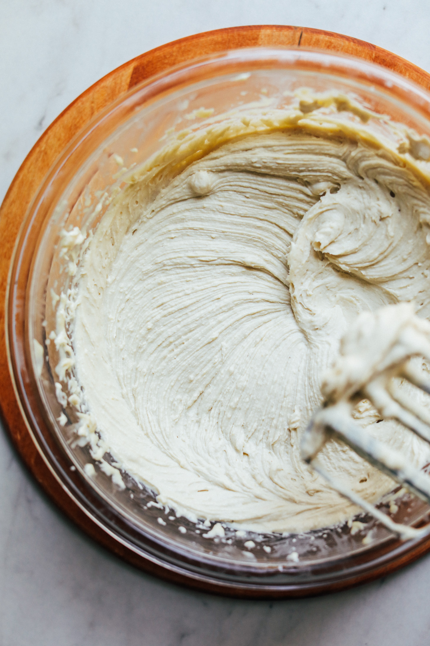 Freshly whipped Cashew Buttercream Frosting made from simple ingredients