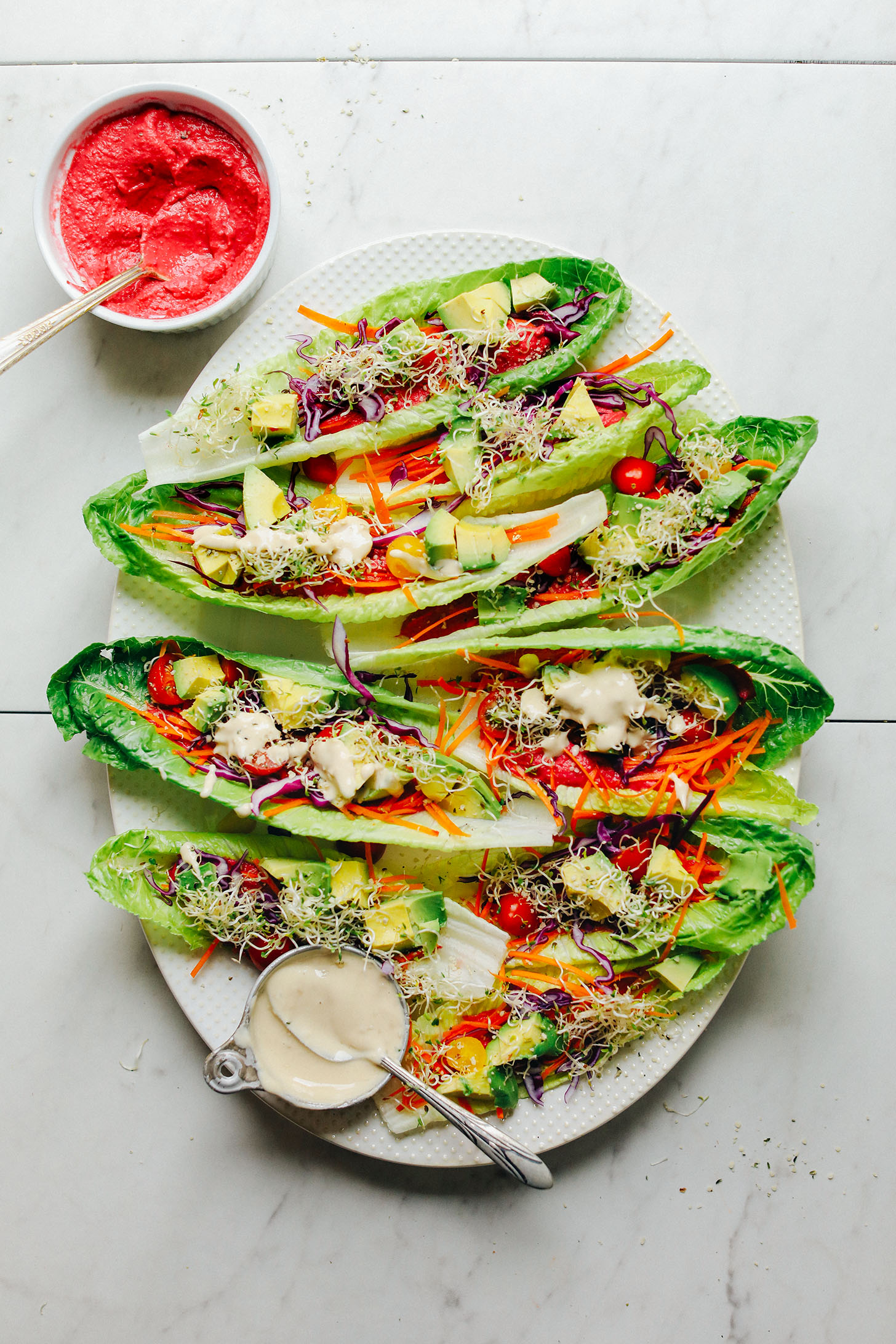 Platter full of gluten-free vegan Raw-Maine Taco Boats for a healthy plant-based meal
