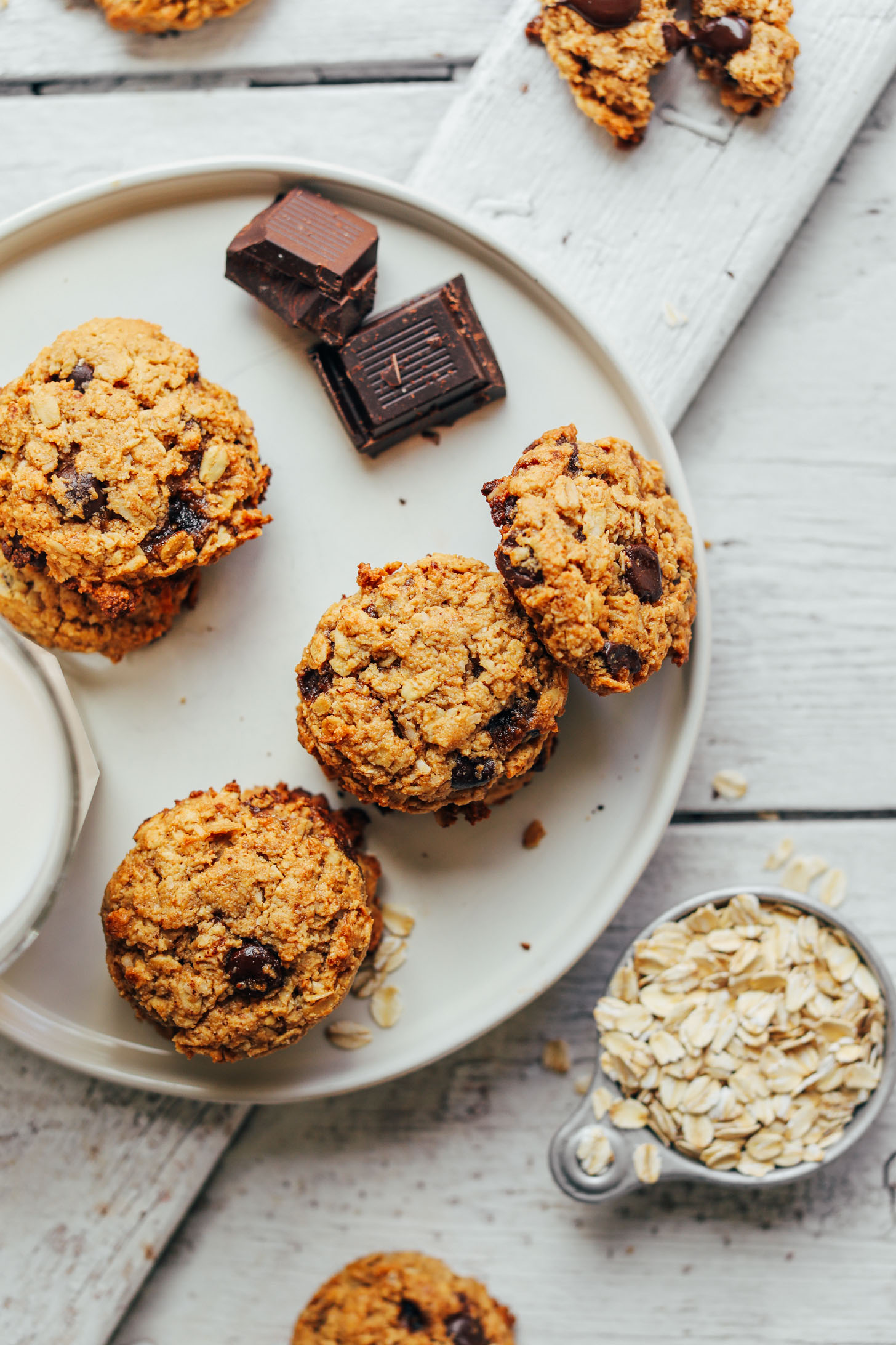 A plate of Healthy Oatmeal Chocolate Chip Cookies