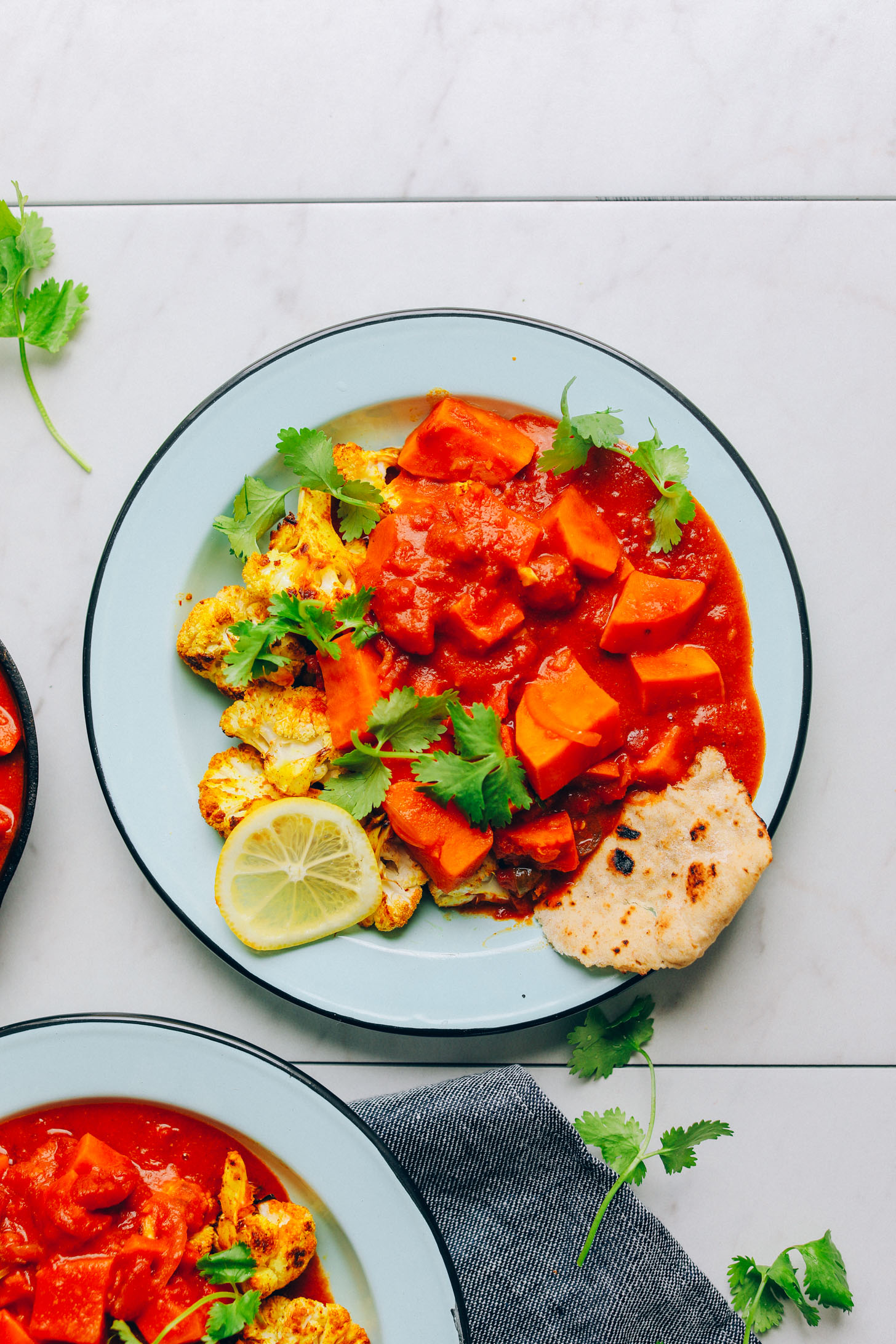 Close up shot of Amazing 30-Minute Sweet Potato Cauliflower Curry for a healthy plant-based meal