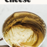 Saucepan of our easy vegan mozzarella cheese recipe