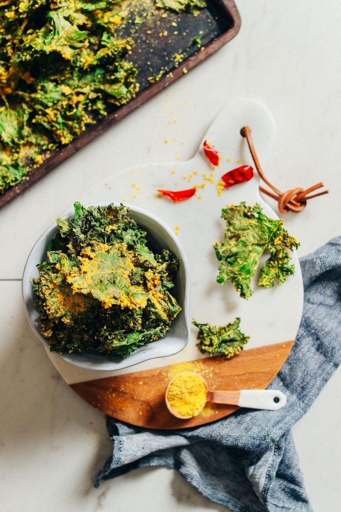 Sunflower-Coated Cheesy Kale Chips