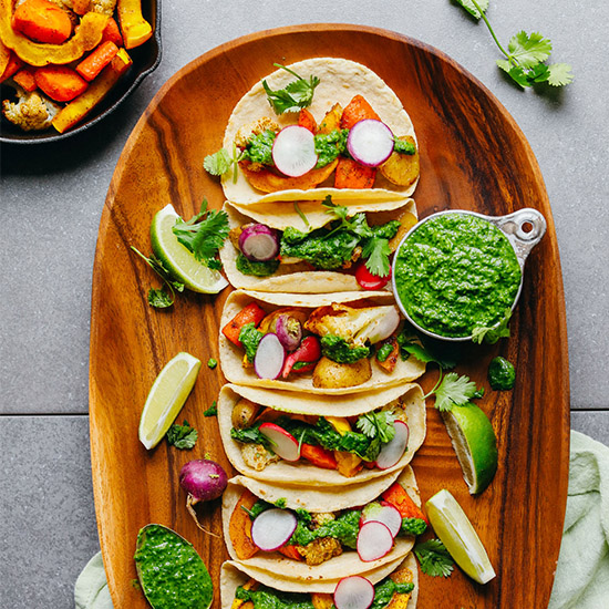 Platter of Vegetable Tacos with Chimichurri