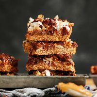 Tray stacked tall with homemade Vegan 7-Layer Bars