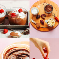 Photos of the ingredients and process for making our naturally sweetened vegan chocolate mousse recipe