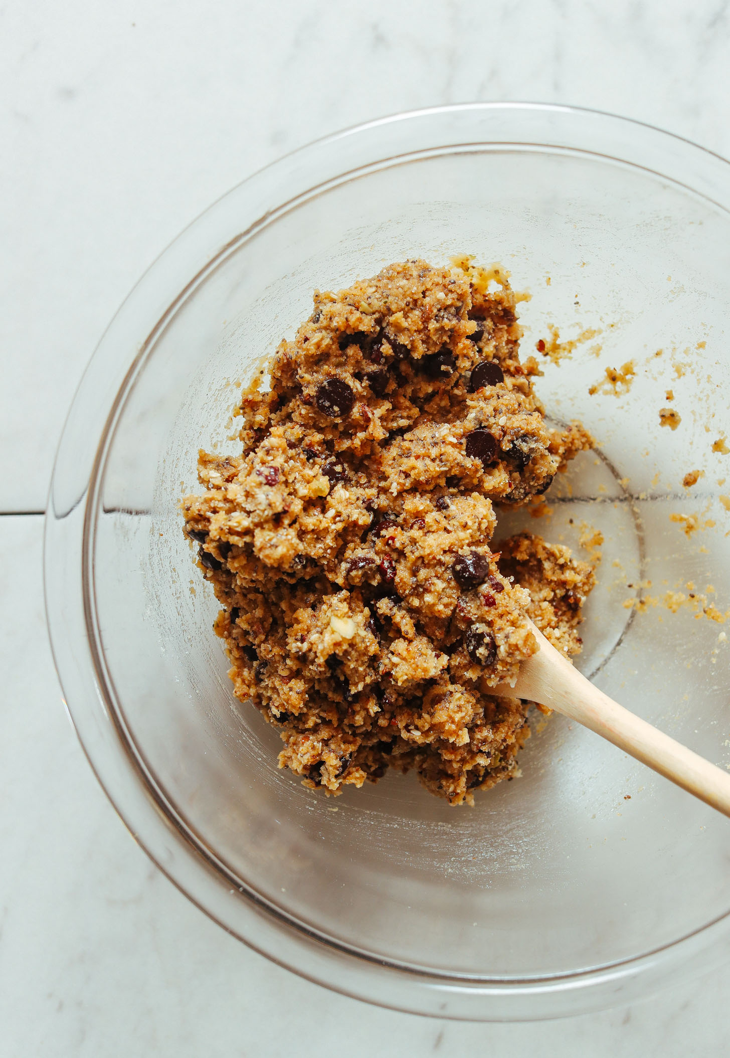 Stirring the dough for our delicious Trail Mix Cookies recipe