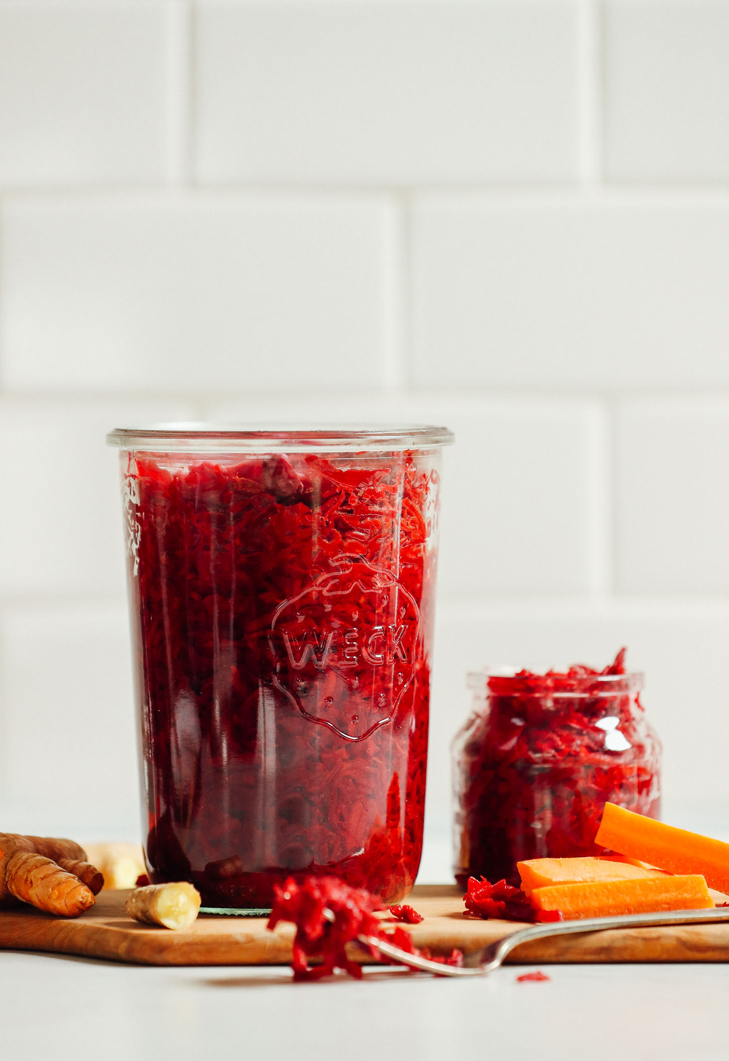 Canning Recipes Post: Bright red and jarred sauerkraut 