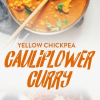 Pan of Yellow Chickpea Cauliflower Curry for a simple 1-Pot vegan meal