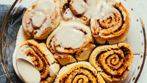 Pan of our Amazing Vegan Gluten-Free Cinnamon Rolls