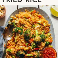 Plate of vegan and gluten-free quinoa fried rice