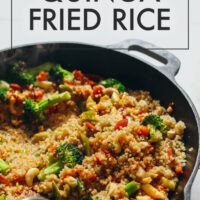 Skillet of vegan and gluten-free quinoa fried rice