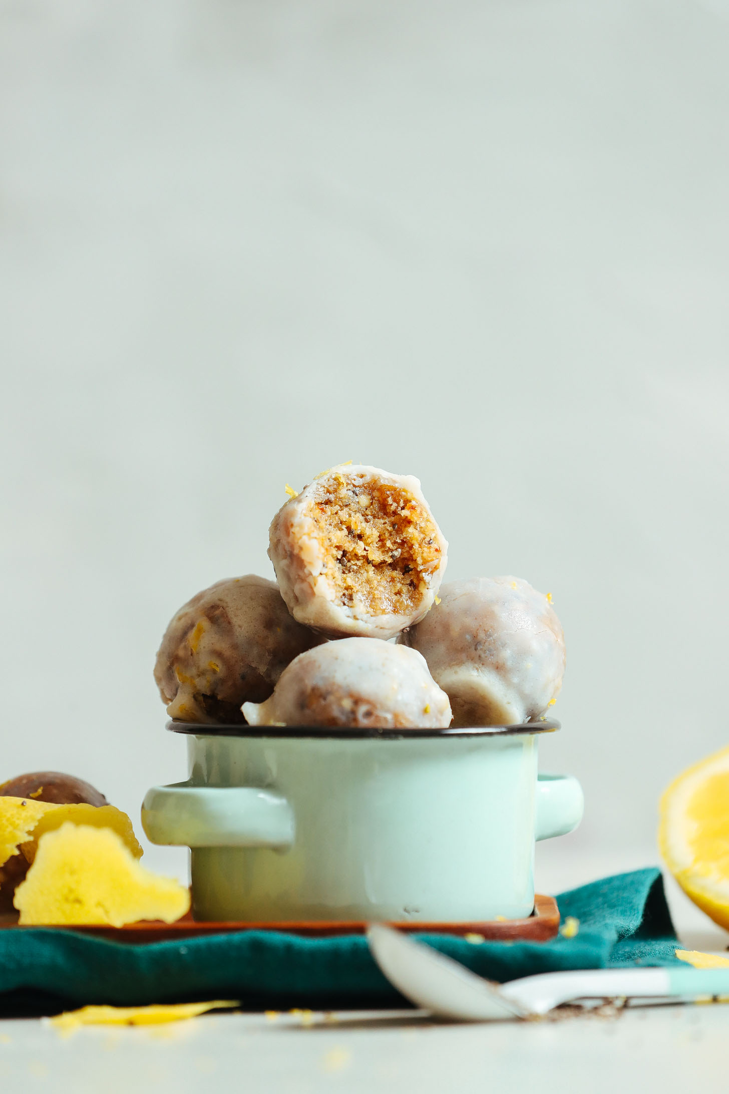 Bowl of naturally sweet Vegan Lemon Poppyseed Donut Holes