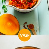 Pot and bowl of our simple 1-Pot Spicy Mango Chutney recipe