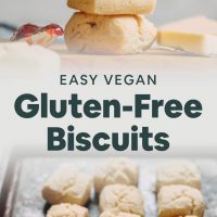 Baking sheet and stack of our Easy Vegan Gluten-Free Biscuits