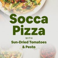 Plates of Vegan Socca Pizza made with Sun-Dried Tomatoes and Pesto