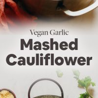 Pot of steamed cauliflower and tray of Garlic Mashed Cauliflower
