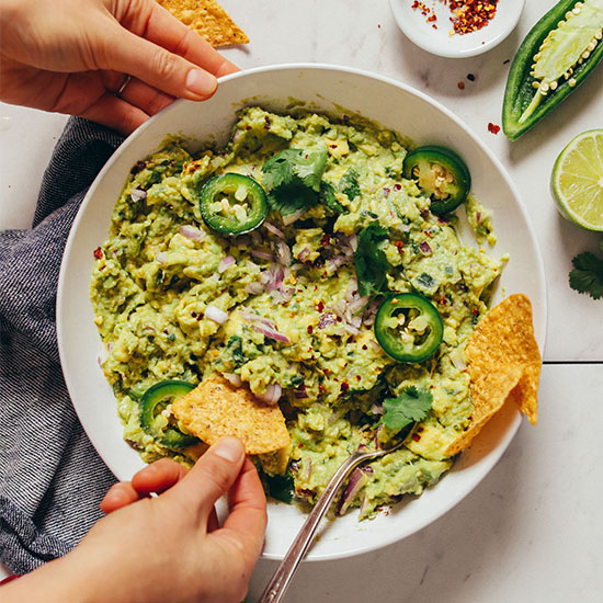 My go-to guacamole recipe uses tortilla chips to add a bite