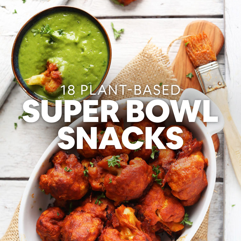 Bowl of vegan Cauliflower Wings and sauce for our Plant-Based Super Bowl Snacks recipe roundup