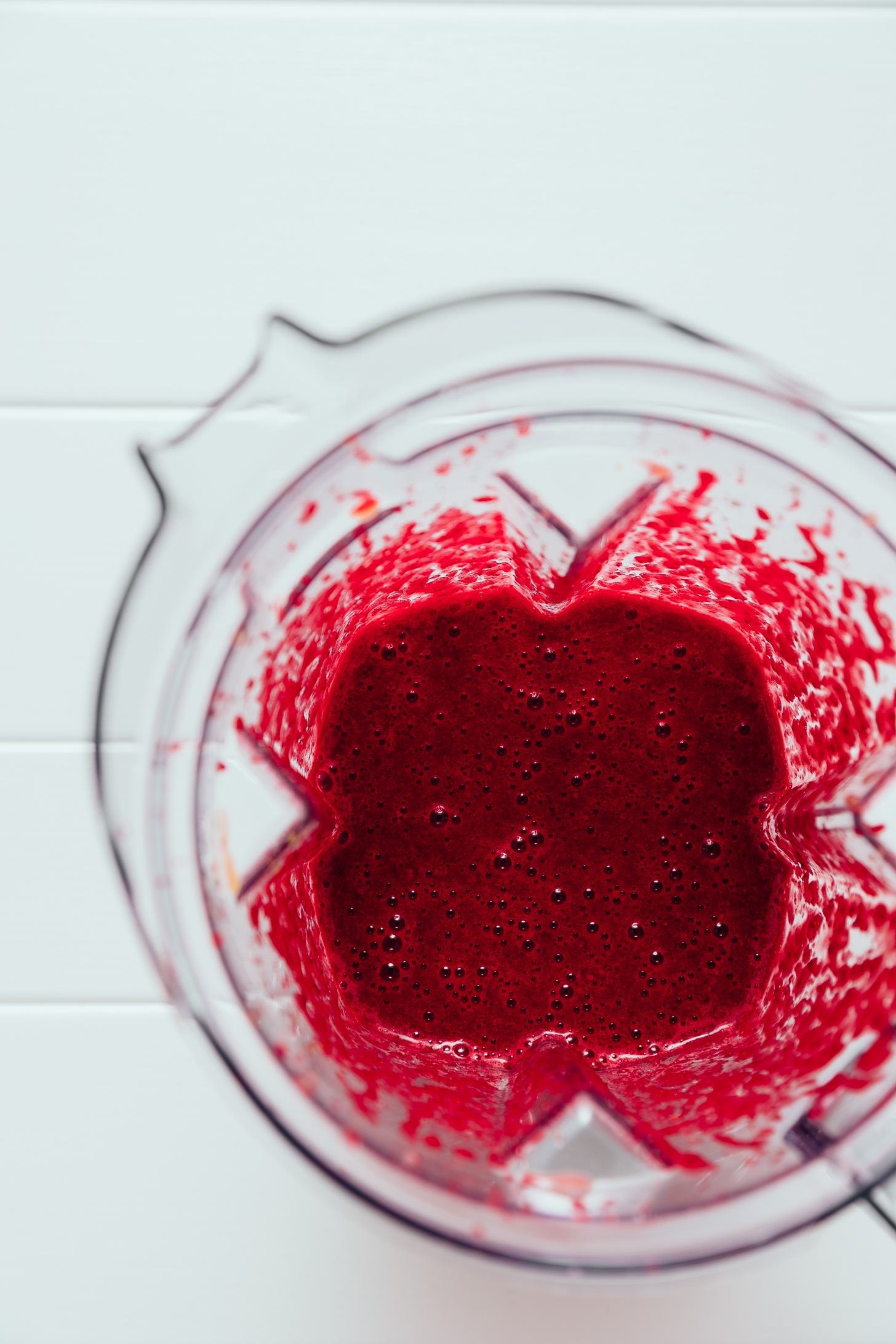 Blender filled with freshly blended Beet and Berry Smoothie