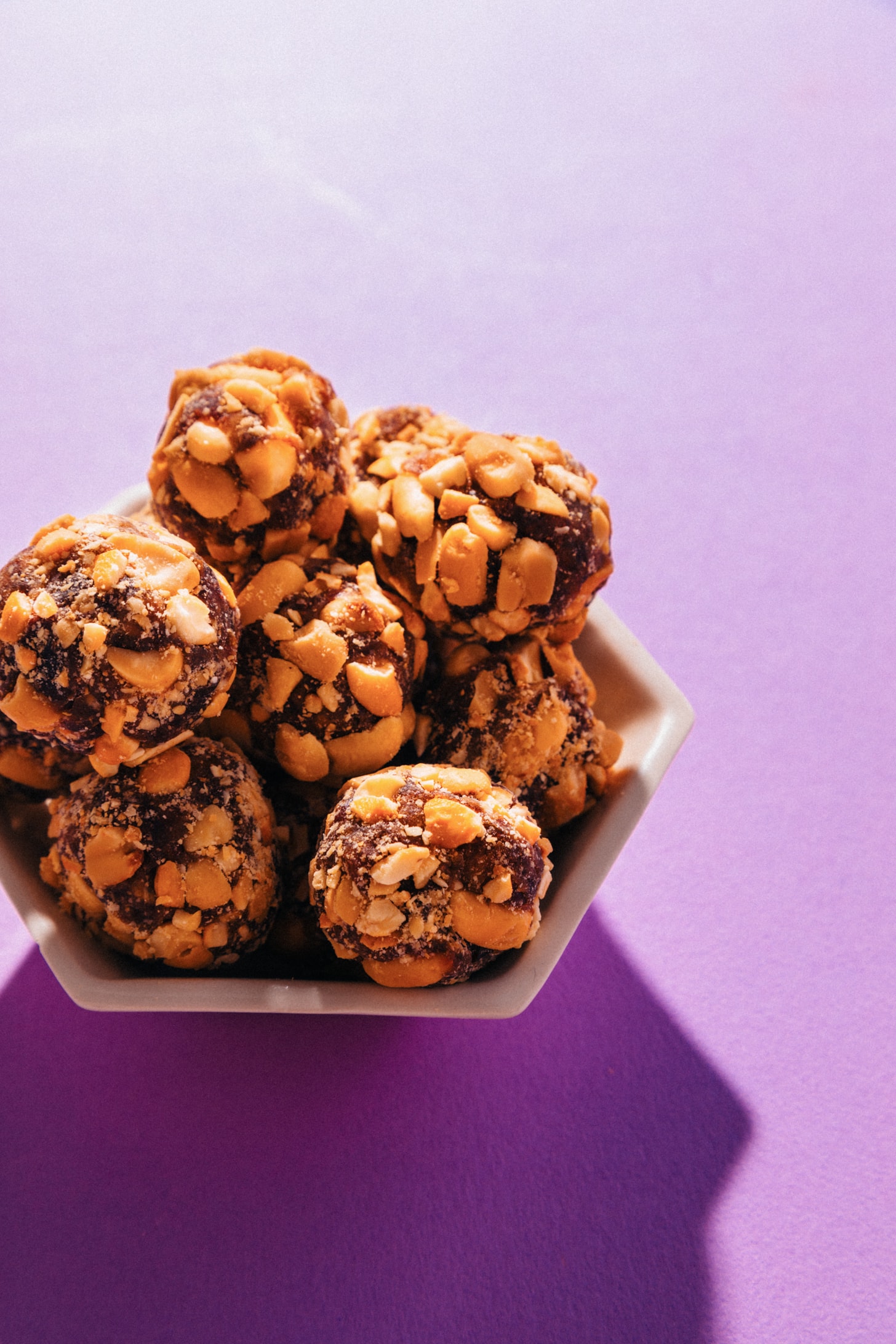 Bowl of PayDay Candy Bar Bites made with whole food ingredients