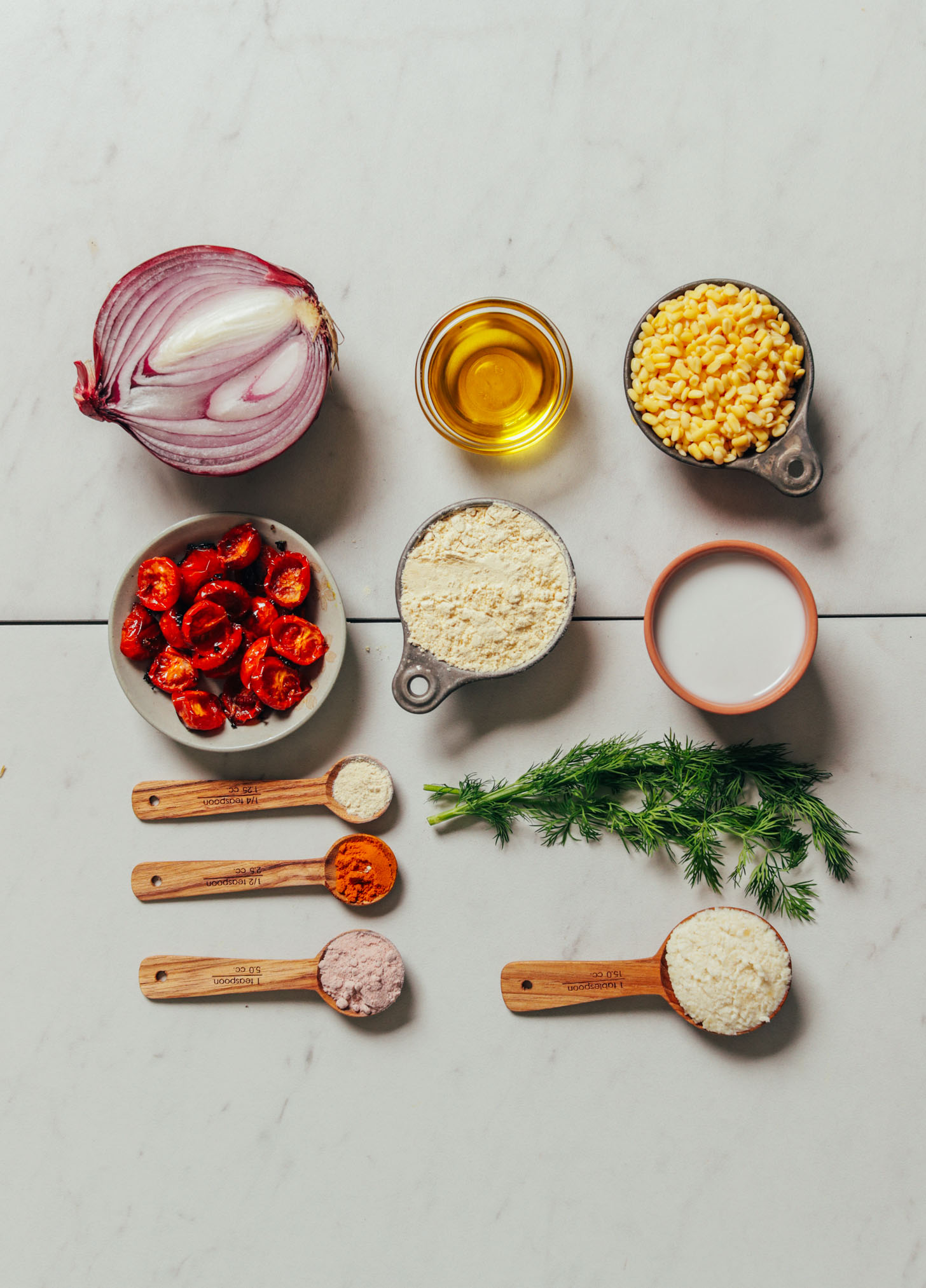 Display of ingredients for making protein-rich Vegan Frittata