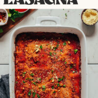 Pan of our easy vegan lasagna recipe