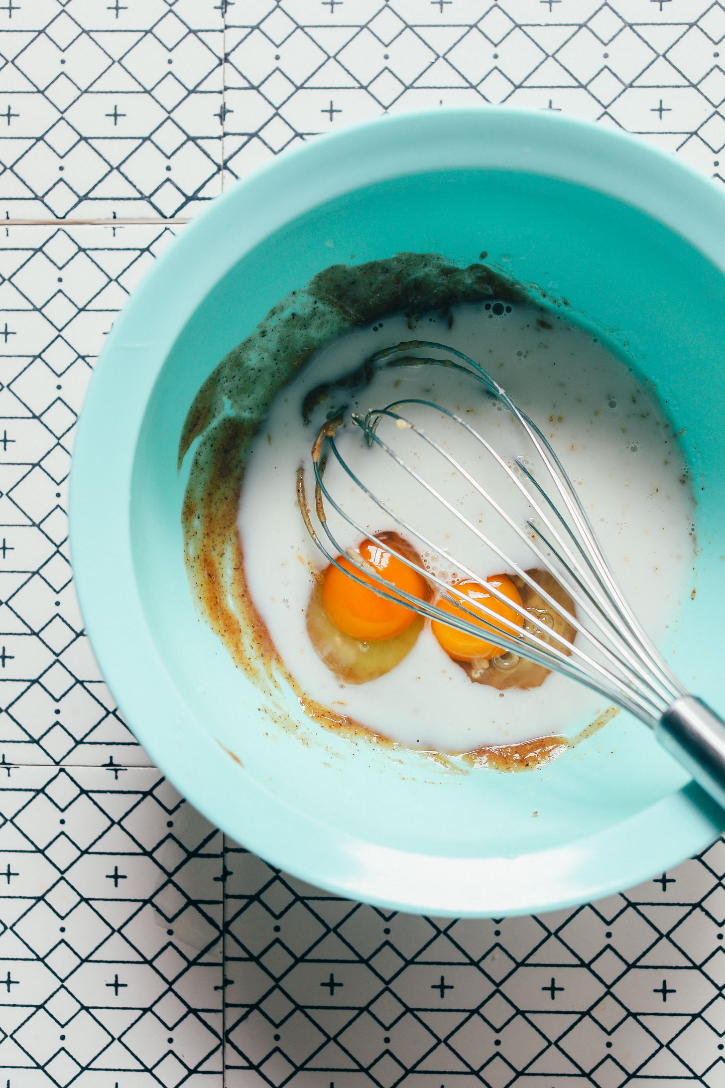 Using a whisk to mix delicious Grain-Free Pancake batter