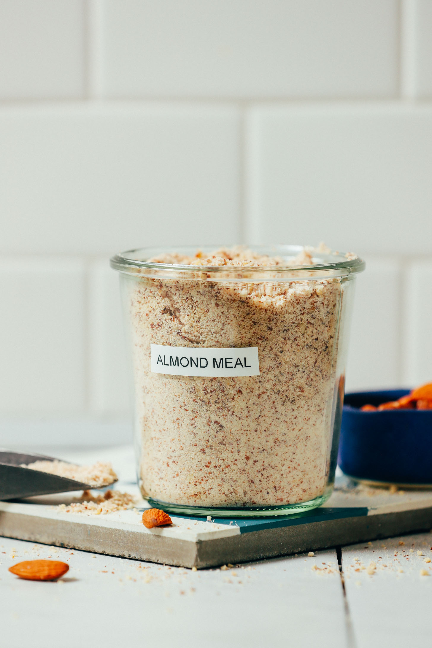 Jar of homemade almond meal made with our recipe