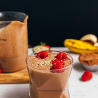 Geometric glass and measuring glass of our Chocolate Protein Shake made without protein powder