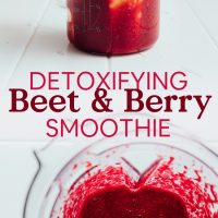 Jar and blender filled with our simple Beet and Berry Smoothie recipe