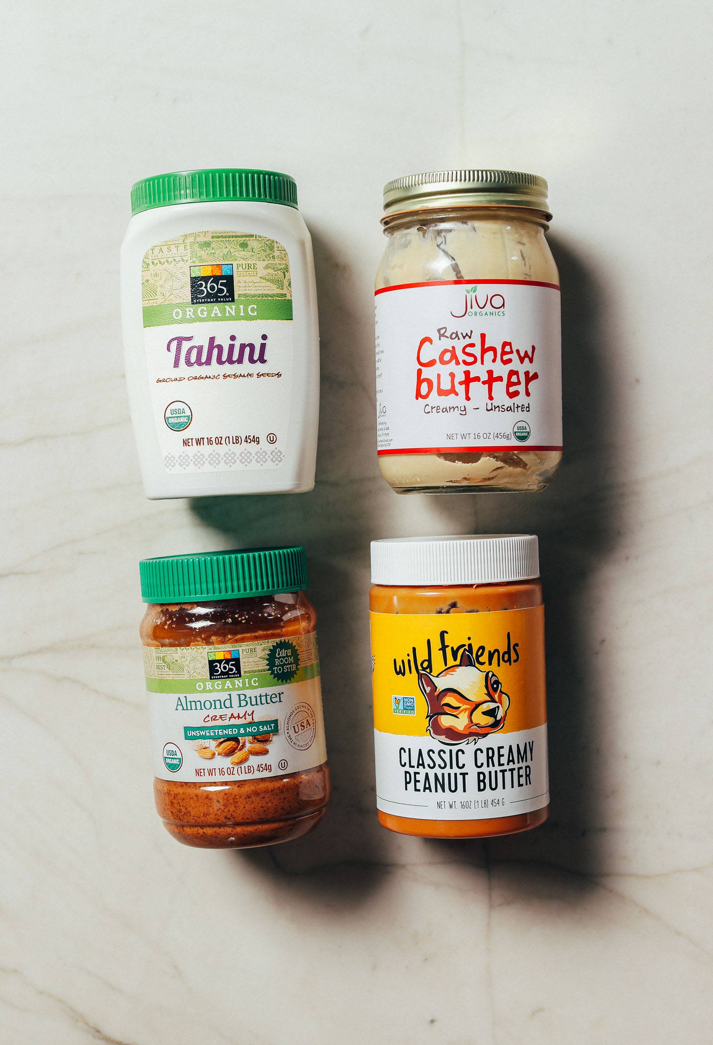 Assortment of nut butter for our How to Stock Your Pantry Guide