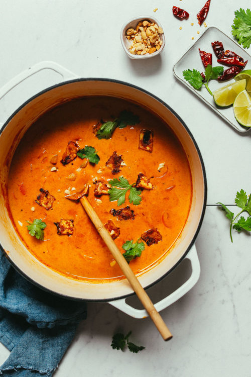 Holding a big pot of our Easy 1-Pot Massaman Curry recipe