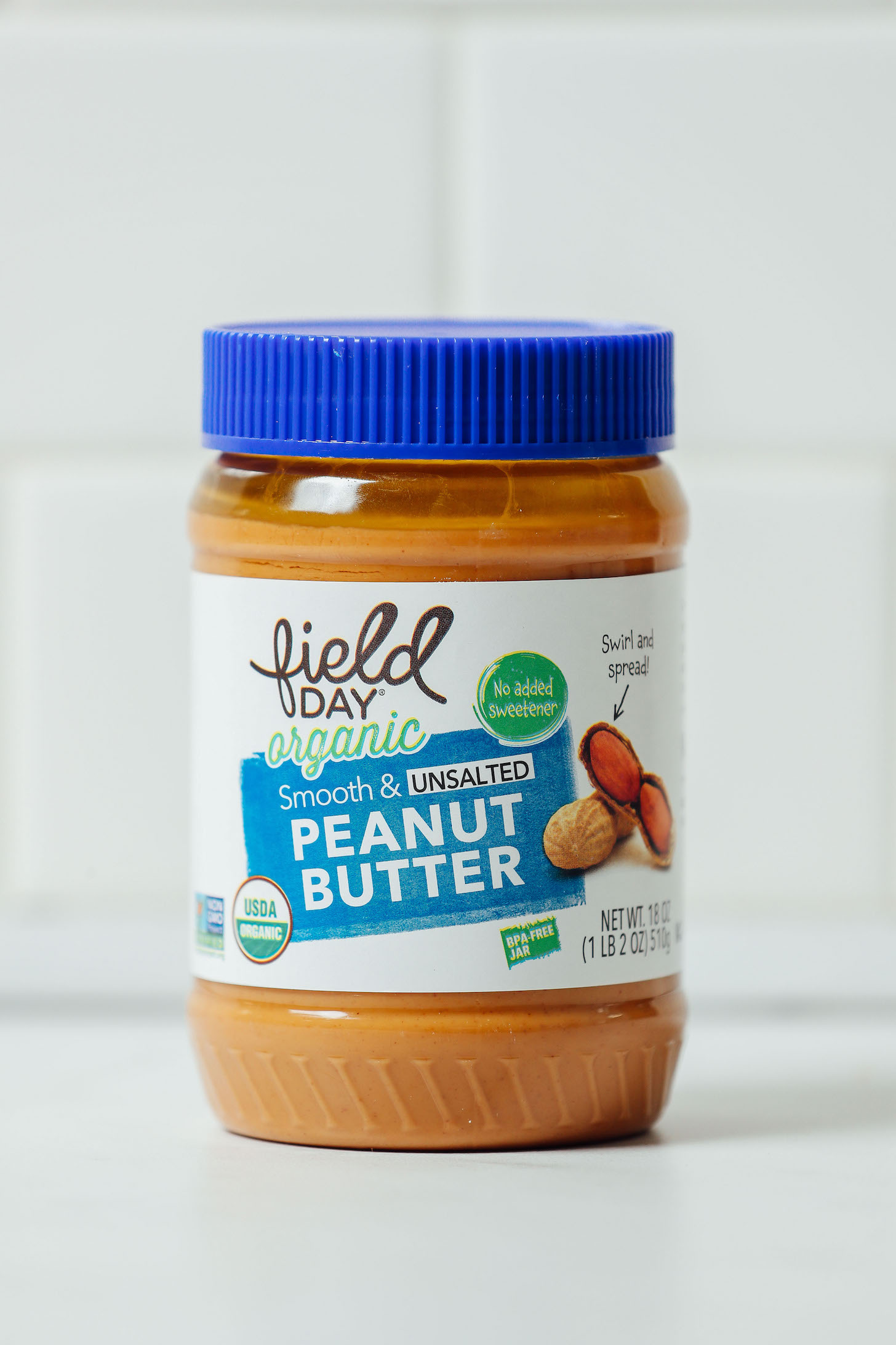 Jar of Field Day Organic Peanut Butter as part of our review of natural peanut butters