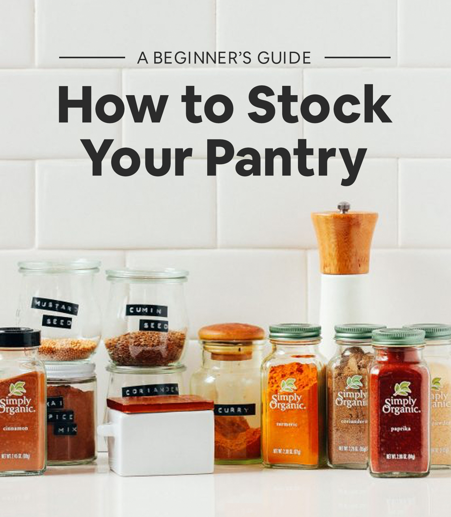 Assortment of essential spices included in our guide on How to Stock Your Pantry