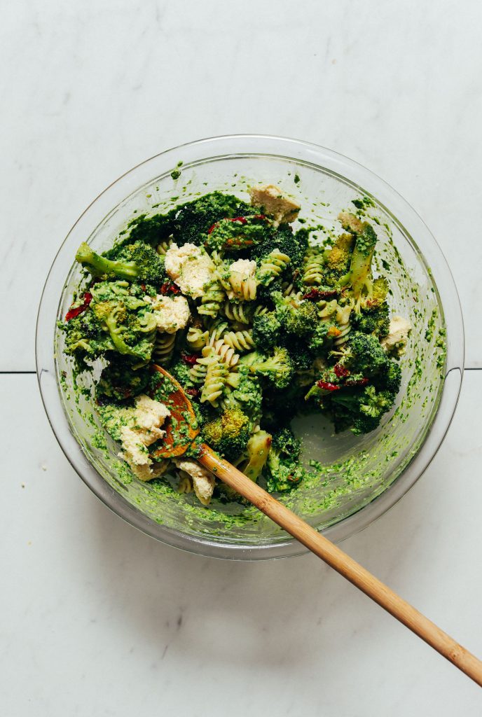 Roasted Broccoli Pasta Salad with Hemp Pesto (V/GF) Minimalist Baker