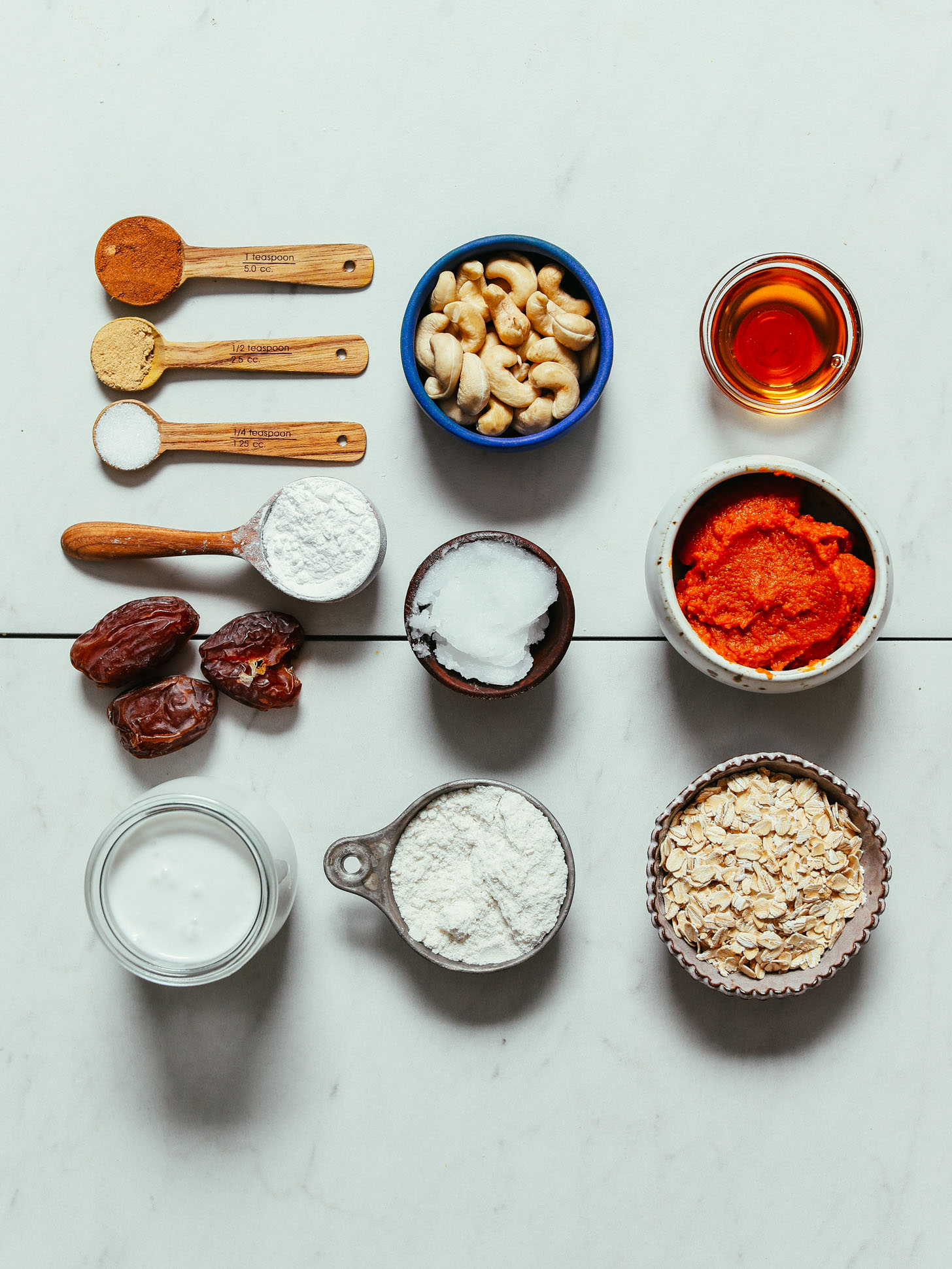 Assortment of ingredients for making our Vegan Pumpkin Pie recipe