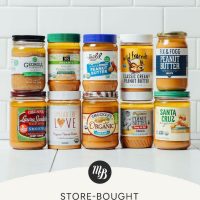 Jars of store-bought peanut butters for our unbiased peanut butter review