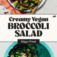 Photos of our Creamy Vegan Broccoli Salad that's mayo-free