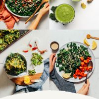 Assortment of kale recipe photos with text saying How to Make Kale Taste Good
