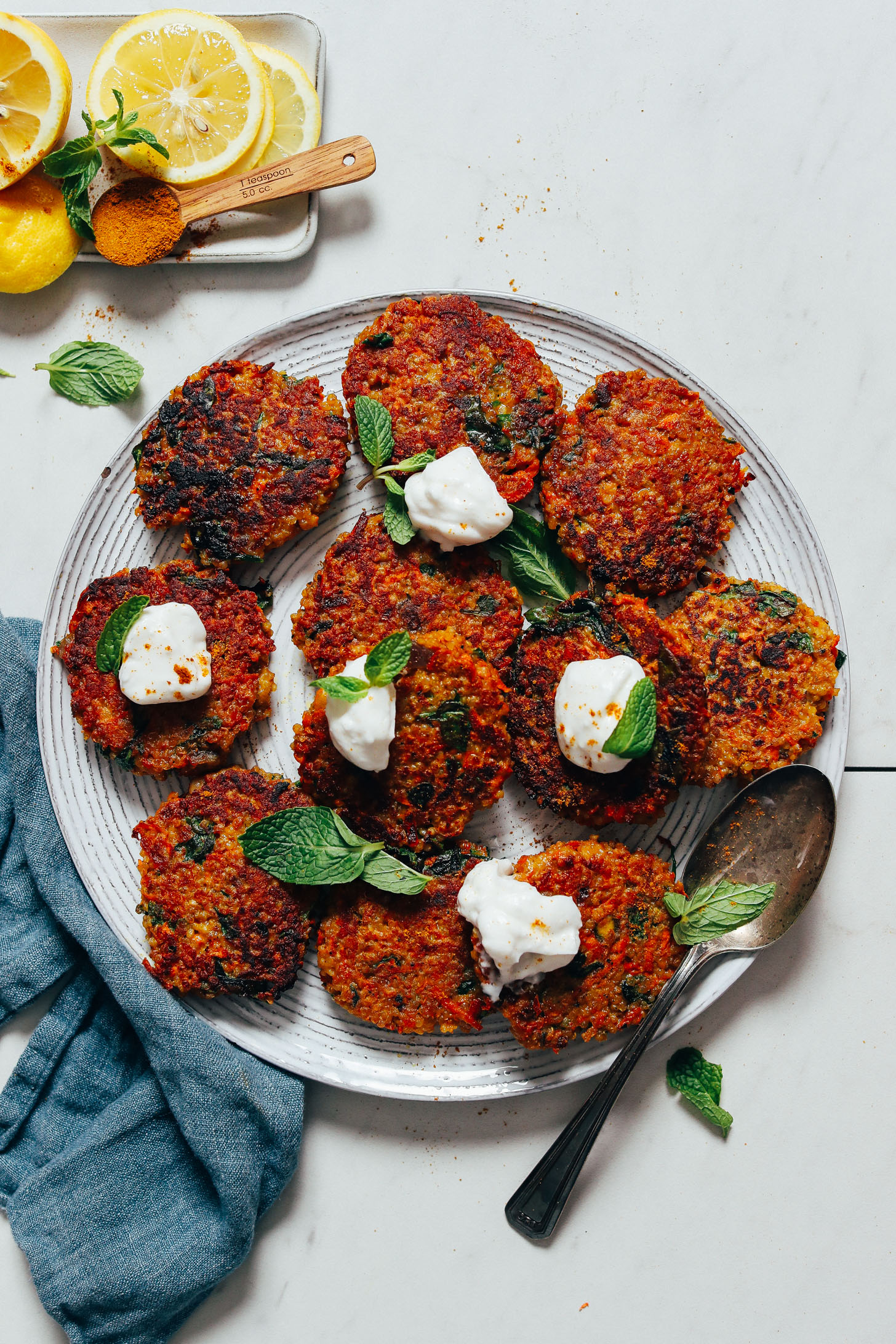 Large serving platter of our Quinoa Sweet Potato Fritters recipe