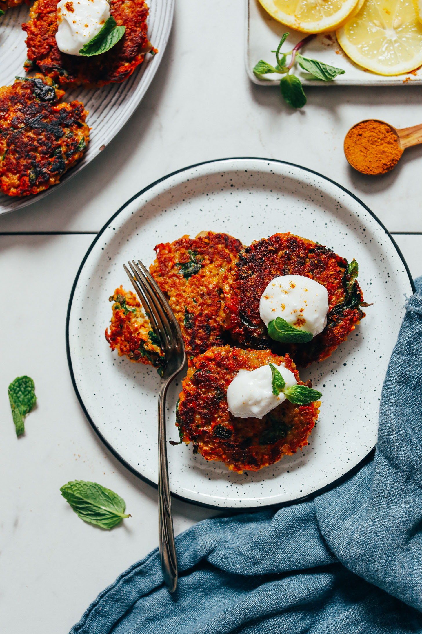Using a fork to slice into Quinoa Sweet Potato Fritters
