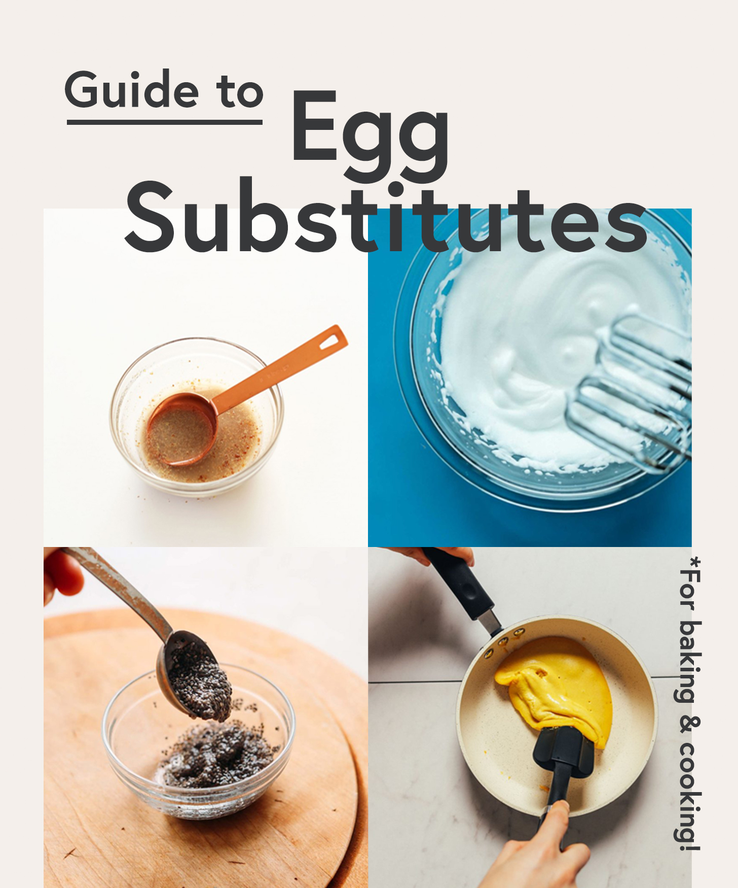 Photo showing four egg substitutes for egg-free baking and cooking