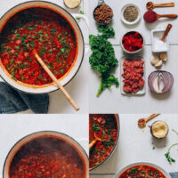 Photos showing the steps of making our 1-pot Tuscan-Style Beef & Lentil Soup