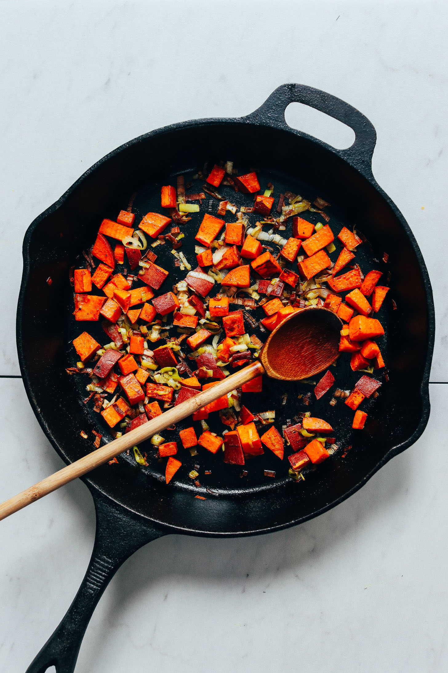 Cooking vegetables in a cast iron skillet