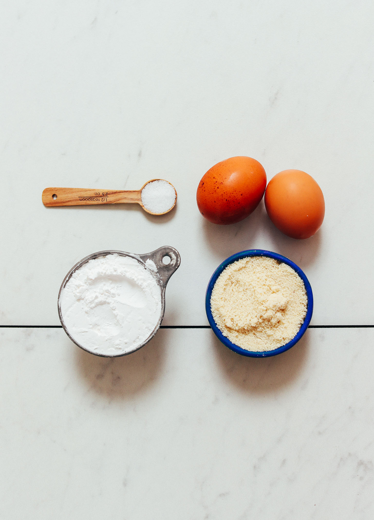 Almond flour, tapioca starch, sea salt, and eggs for making homemade Gluten Free Pasta