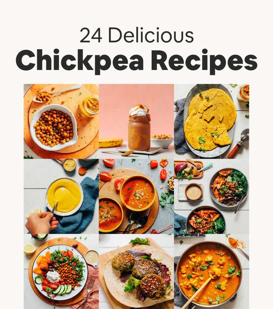 Assortment of recipe photos for our round-up of recipes made with chickpeas